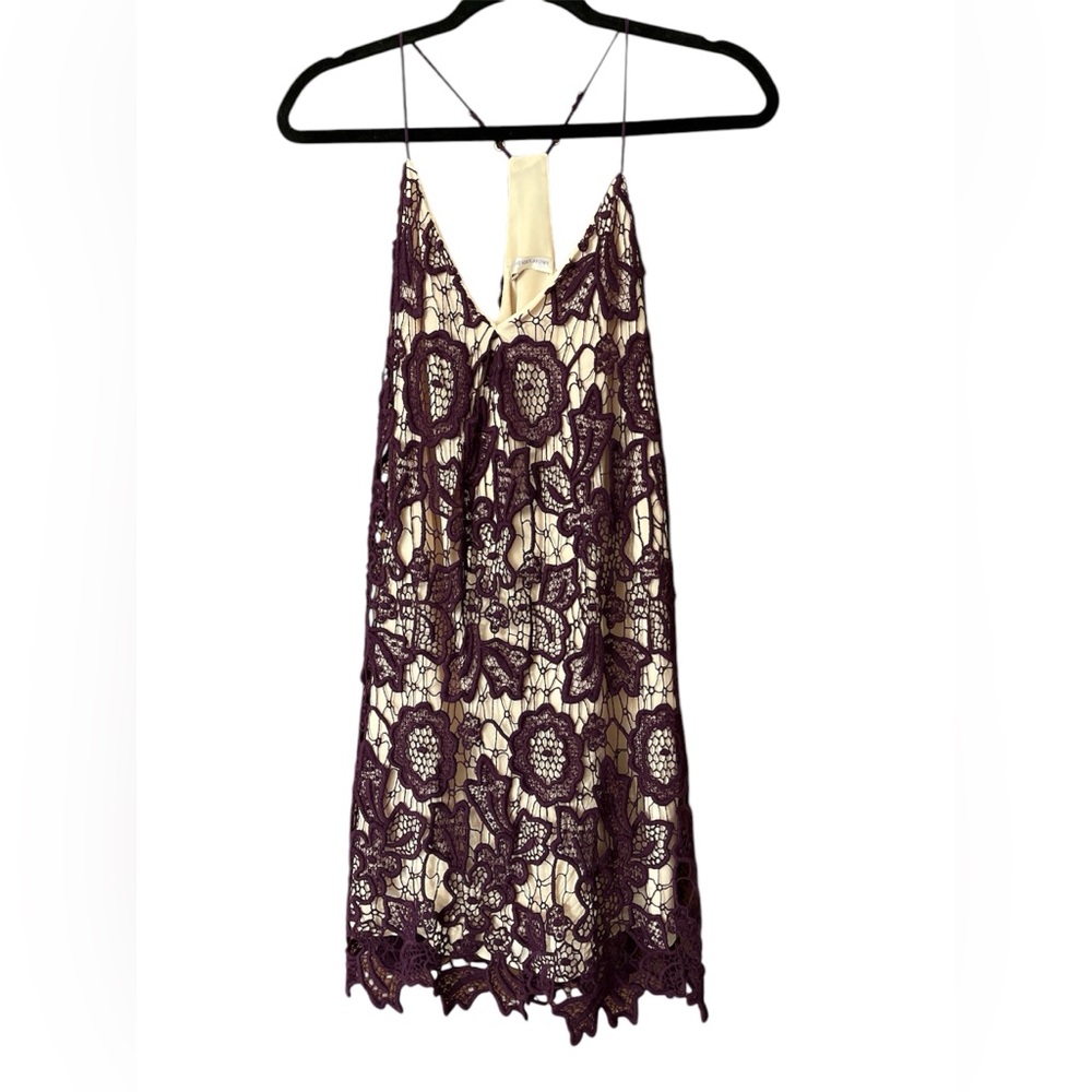 lavender brown lace crochet dress NWOT